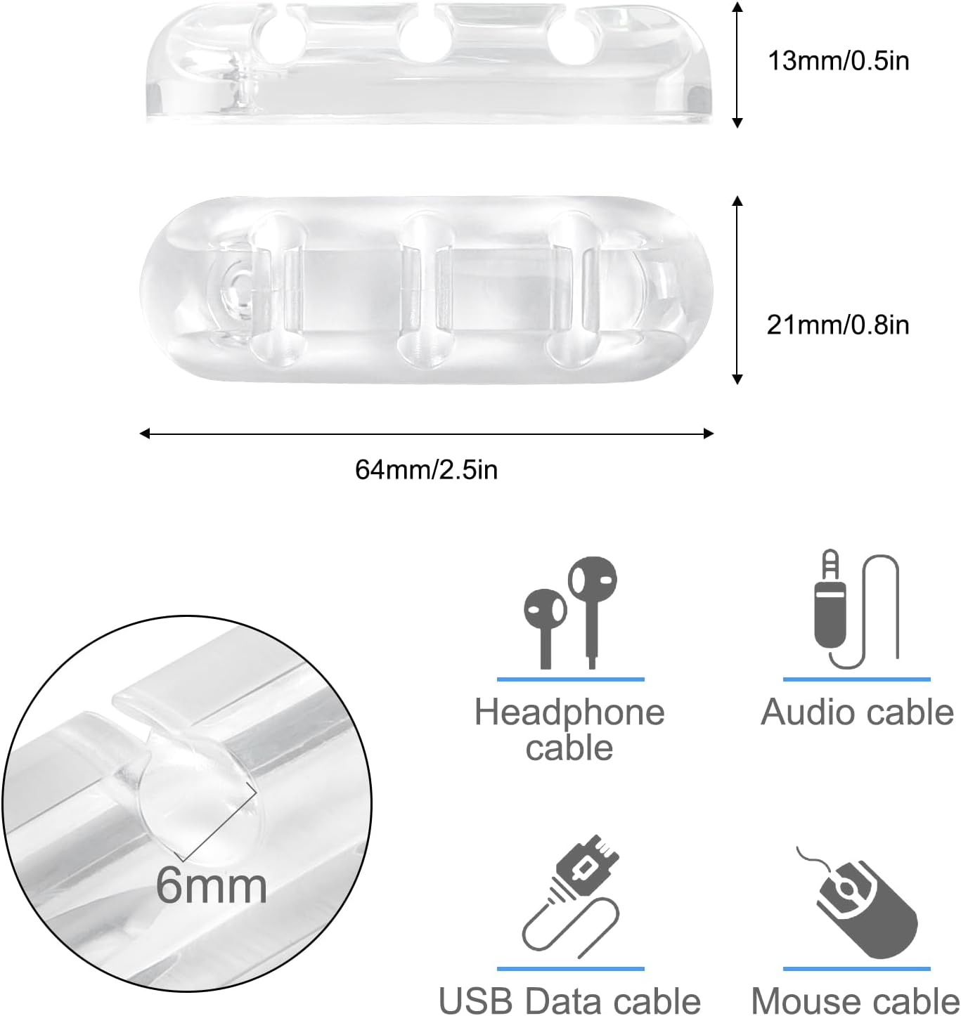 SOULWIT Cable Holder Clips, 3-Pack Cable Management Cord Organizer Clips Silicone Self Adhesive for Desktop USB Charging Cable Nightstand Power Cord Mouse Cable Wire PC Office Home