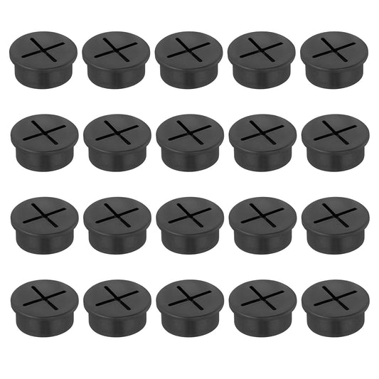 1" Black Desk Grommet, JTemgle Flexible Cable Grommet Cross Rubber Cable Hole Cover Wire Organizer Caps Desktop Cord Management for Home Office TV Stands Tabletops, 20 Pieces