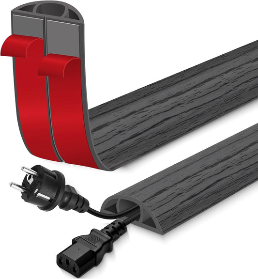 Floor Cord Cover for Wires on Floor Self Adhesive Cord Hider Floor Cable Management Wire Covers for Cords Protector Prevent Cable Trips Cord Cavity W 0.51" x H 0.31", Deep Gray Wood, 20Ft