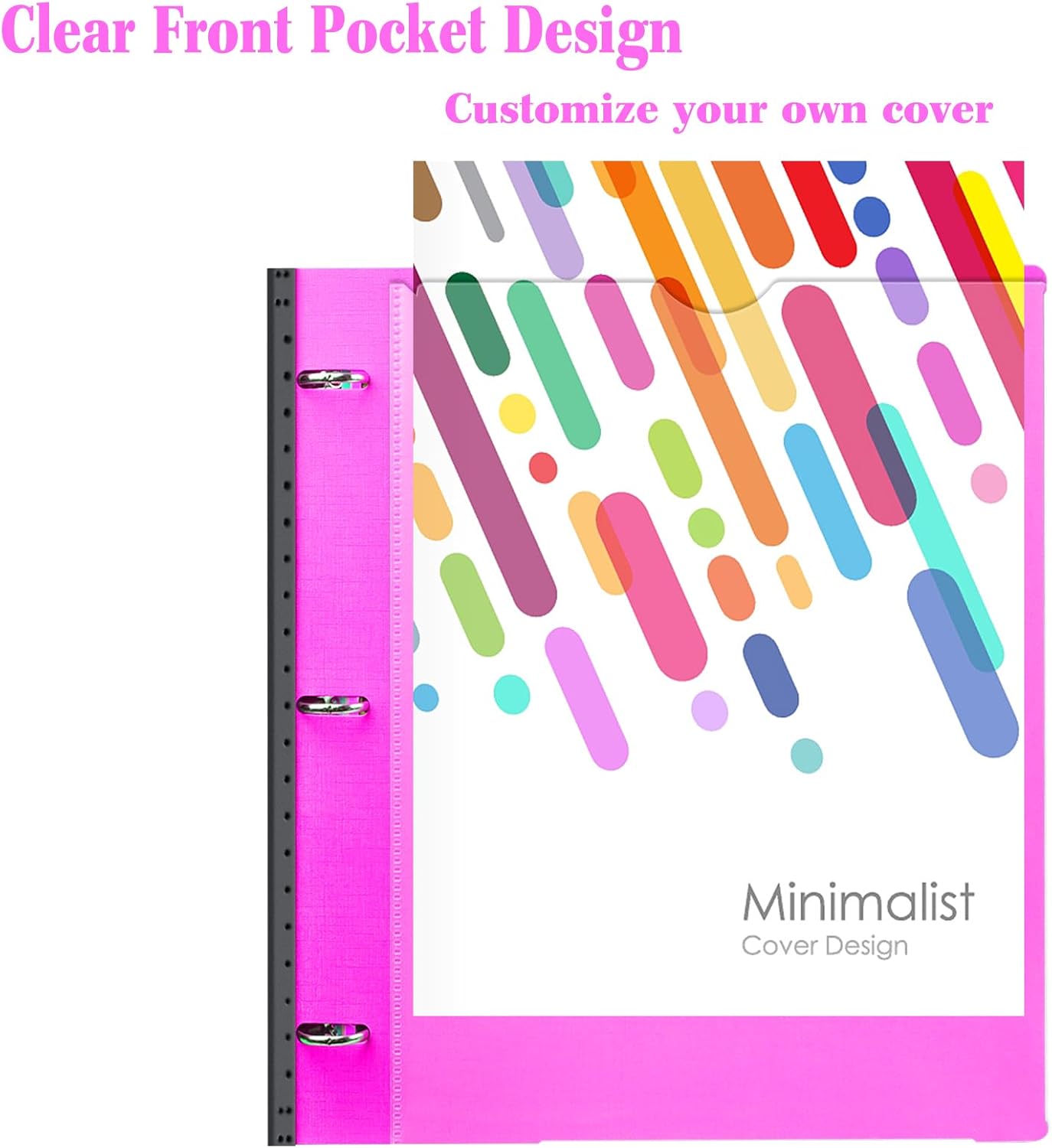 INFUN 1 Inch Telescoping 3 Ring Binder - 1PCS,Flexible Round Binder with Customizable Front Cover and Clear Catalog Pocket, 1 Inch Rings, 225 Sheet Capacity-Pink