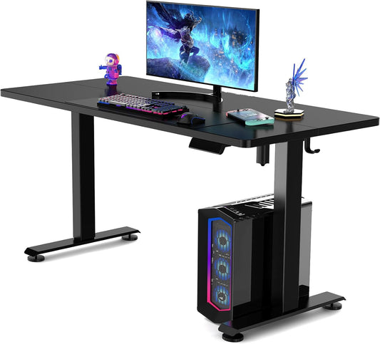 Veken 55 Inch Large Electric Standing Desk, 4 Memory Heights Adjustable,Sit to Stand Up, Work Home Office Computer Table for Study, Walking Pad, Writing, and Games, Wooden Desktop Desks, Black