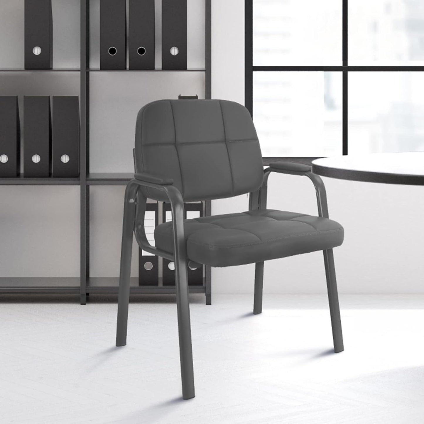 CLATINA Waiting Room Guest Chair with Bonded Leather Padded Arm Rest for Office Reception and Conference Desk (Grey 1 Pack)