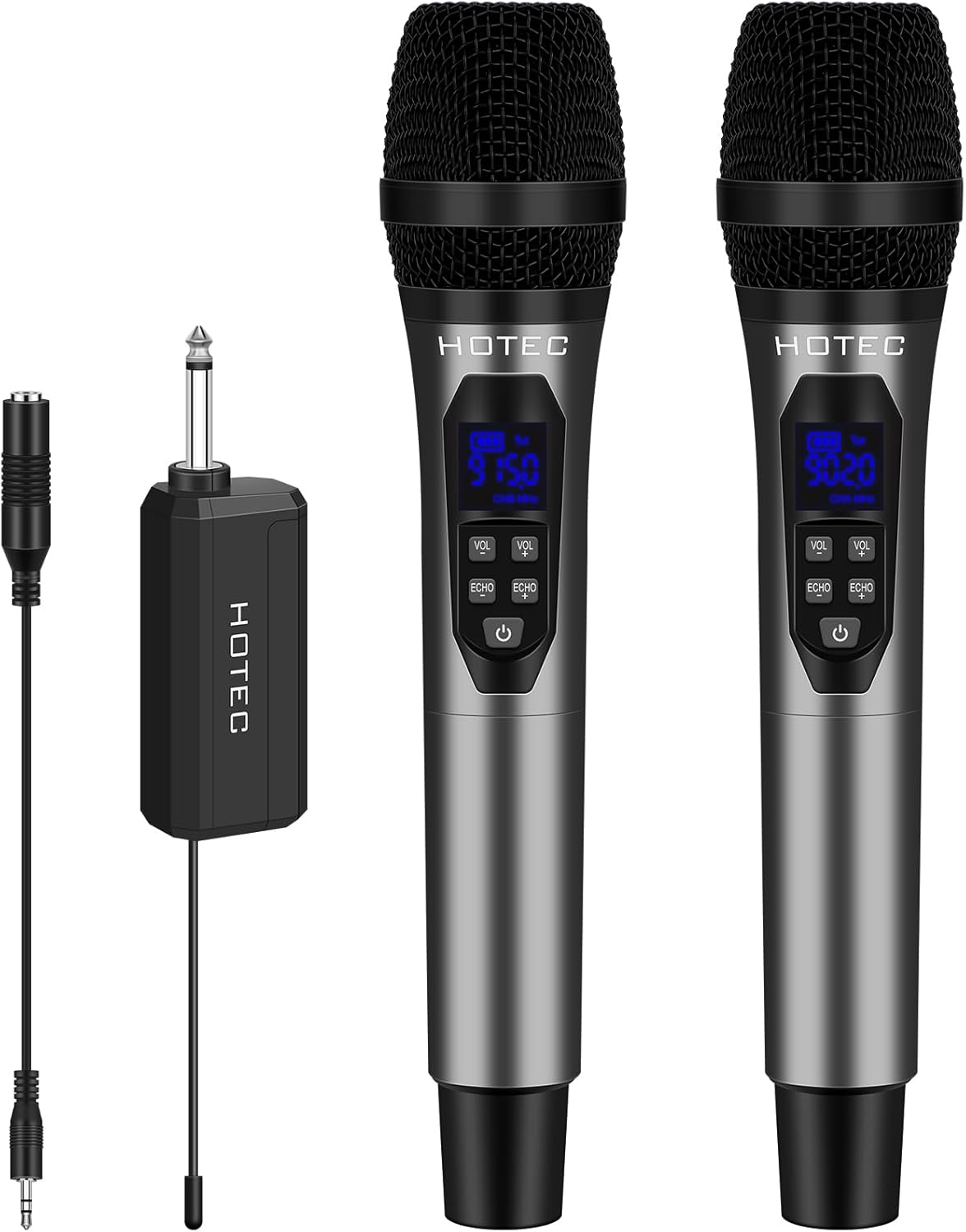 HOTEC Wireless Microphones Dual UHF Handheld Mic System with Echo/Volume Control, Rechargeable Receiver for Karaoke Church Wedding Party Speech, Compatible PA System, Karaoke Machine, and Mixer