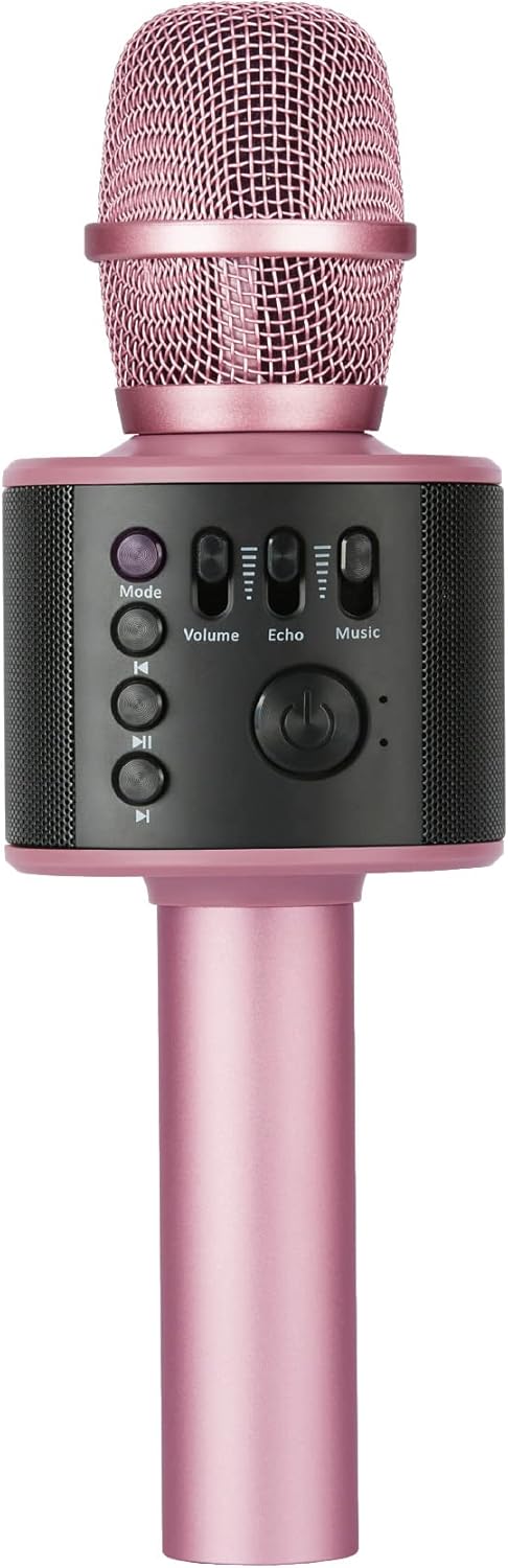 Core Innovations Wireless Bluetooth Karaoke Microphone with Built-in Speakers + HD Recording, Portable Handheld Mic | Rose Gold