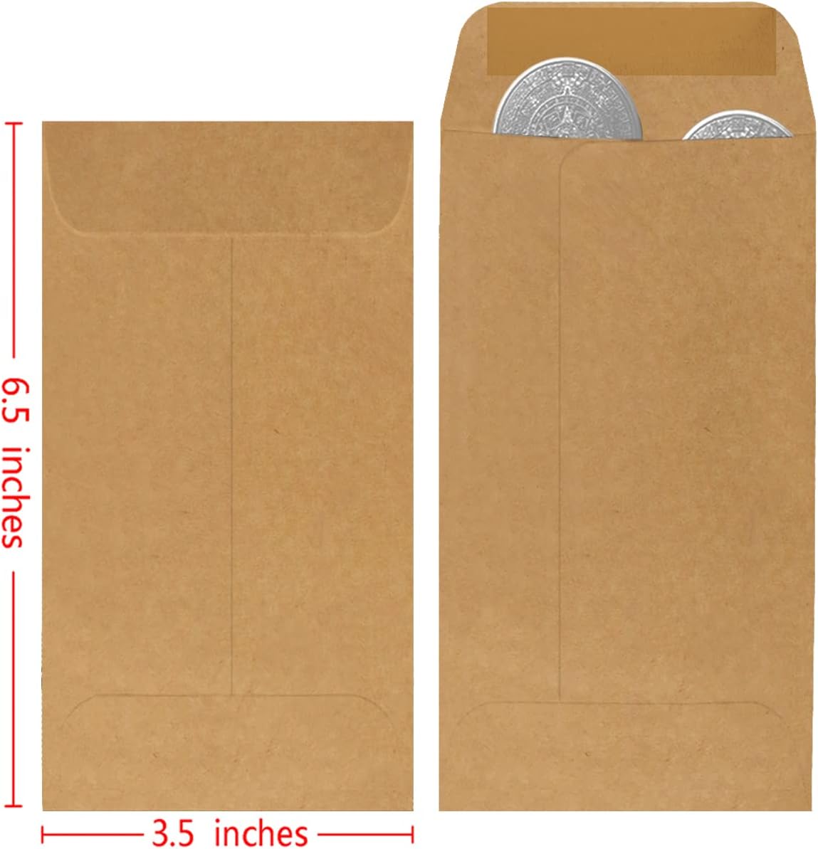 200 Pack #7 Kraft coin envelope 3.5 x 6.5 inches Kraft Envelopes Classic Small Parts Envelopes with Self Adhesive Gummed Flap for Coins Cash Credit Cards Seeds