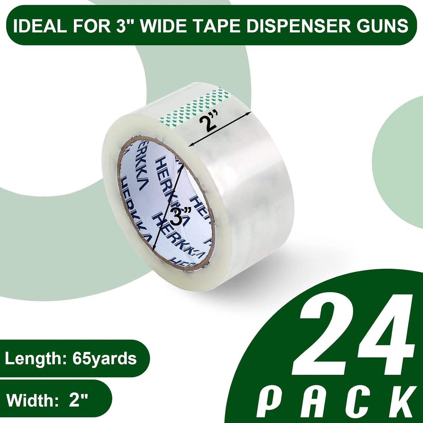 HERKKA Clear Packing Tape, 24 Rolls Heavy Duty Packaging Tape for Shipping Packaging Moving Sealing, Thicker Clear Packing Tape, 2 inches Wide, 65 Yards Per Roll, 1560 Total Yards