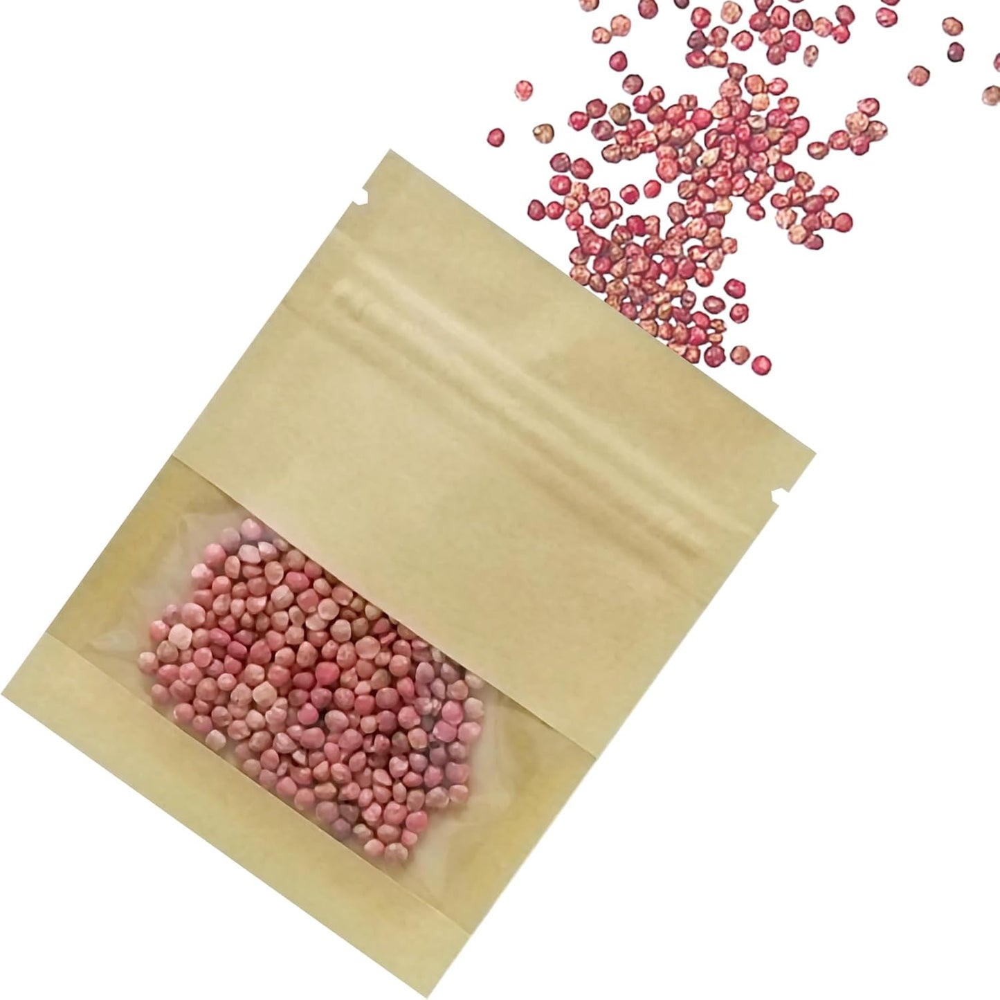 FERENLI 100 Pack 2.8x3.5 inch Small Resealable Seed Coin Envelopes Bags with Clear Window Brown Kraft Paper Heat Seal Packets for Flower Vegetable Seeds Storage Party Favor Pet Food Sample Bag