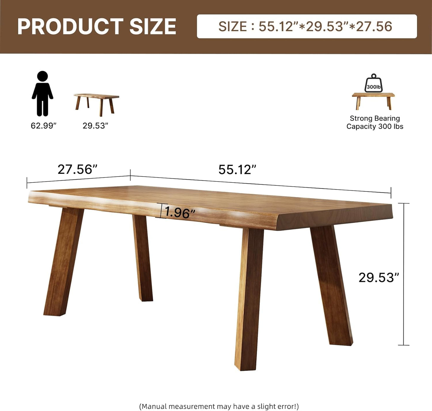 Solid Wood Desk 55 inches, Wood Computer Desk,Home Office Desk Wooden Rustic Writing Desk Modern Simple Design,Ideal for Study, Writing, Dining