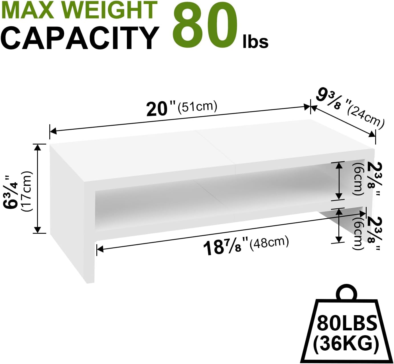 TEAMIX 2 Tier White Monitor Riser Stand, Wood Desktop Stand with storage for Laptop/PC/Printer/Keyboard, TV Stand Shelf Home Office Desk Accessories
