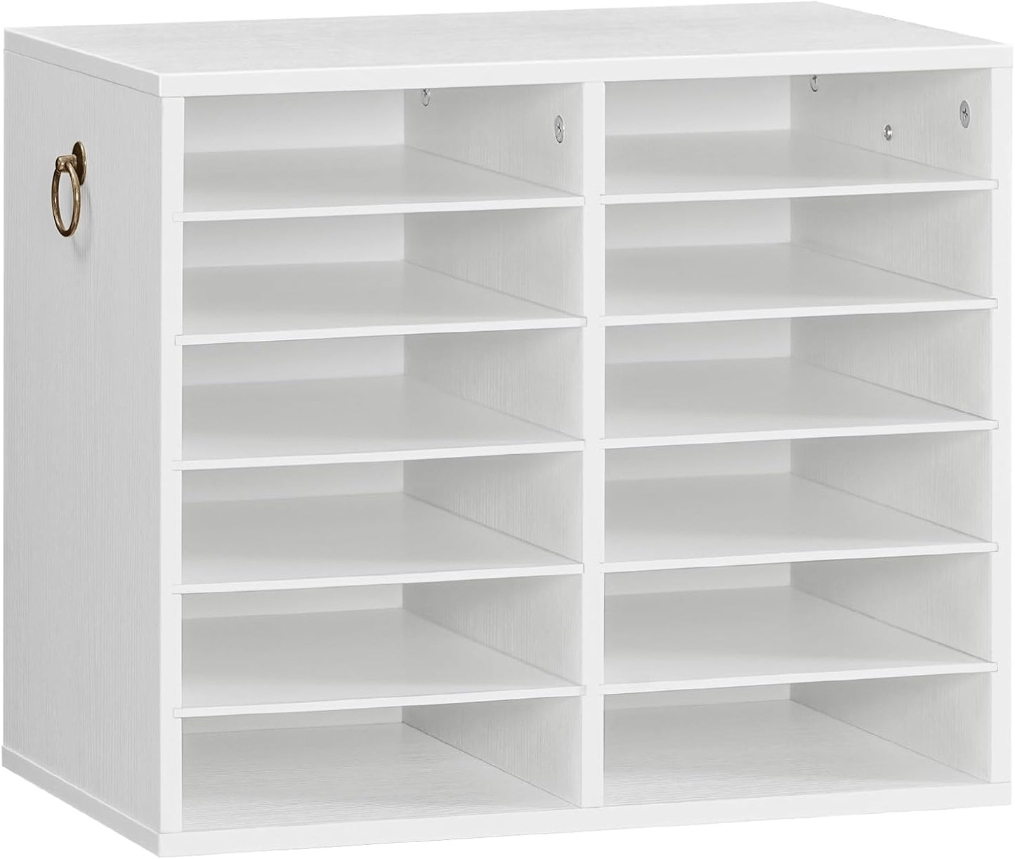 HOOBRO Literature Organizers, 12 Compartments Office Mailbox with Adjustable Shelves, Wood Countertop Literature Sorter for Office, Home, Classroom, Mailrooms Organization White WT12WF01