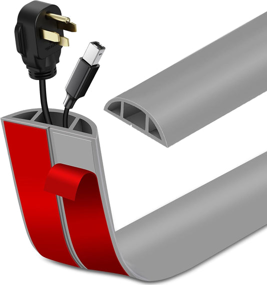 Floor Cord Cover Self Adhesive Cord Hider Floor Extension Cord Covers for Floor Power Cord Protector Cable Management Prevent Cable Trips Cable Cavity 0.59" W x 0.31" H (Grey, 10Ft)