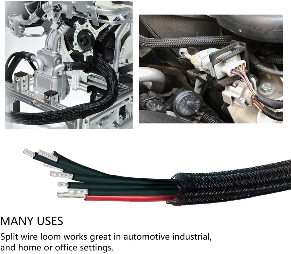 1/2" x100ft Cable Sleeve Organizer - Zippered Wire Cover for TV Computer Home Office, Flexible Cord Hider, Black