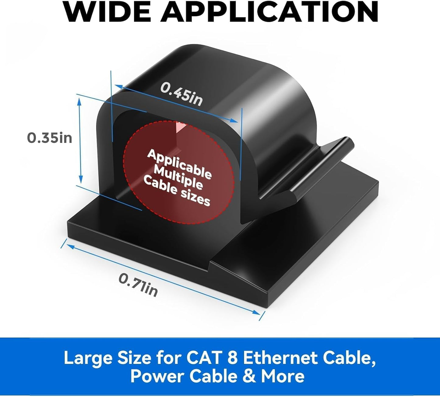 Large Cable Clips 40pcs with Strong Adhesive Tapes,Wire Holder Organizer Cord Management for Car, Office and Home (Black- L05(40PCS))