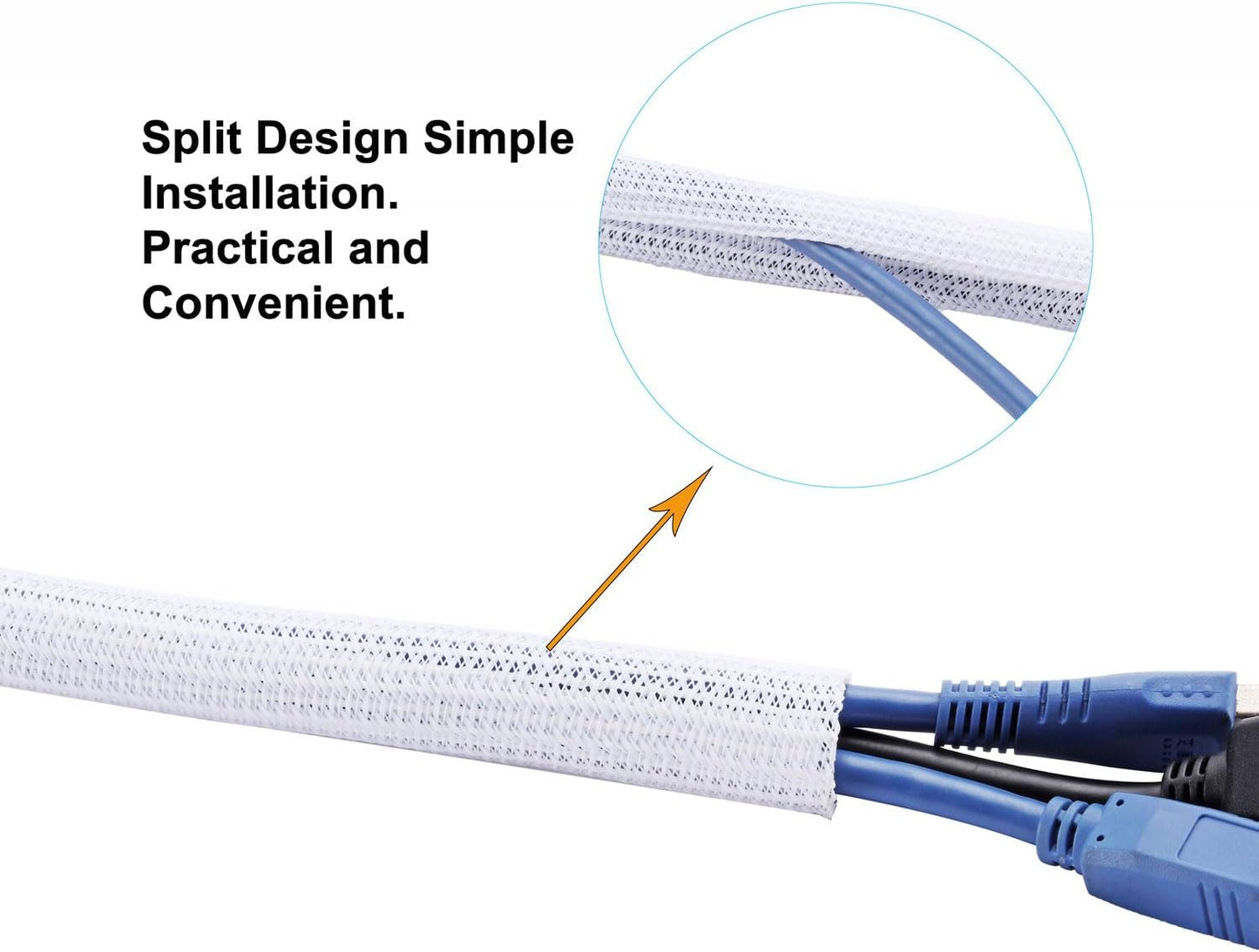 50ft 1 Inch White Cable Sleeve – Split Wire Loom Tubing Cord Protector – Flame Retardant Polyester Cable Management Wrap for Desk, TV, PC – Pet Chew Resistant & Easy to Cut