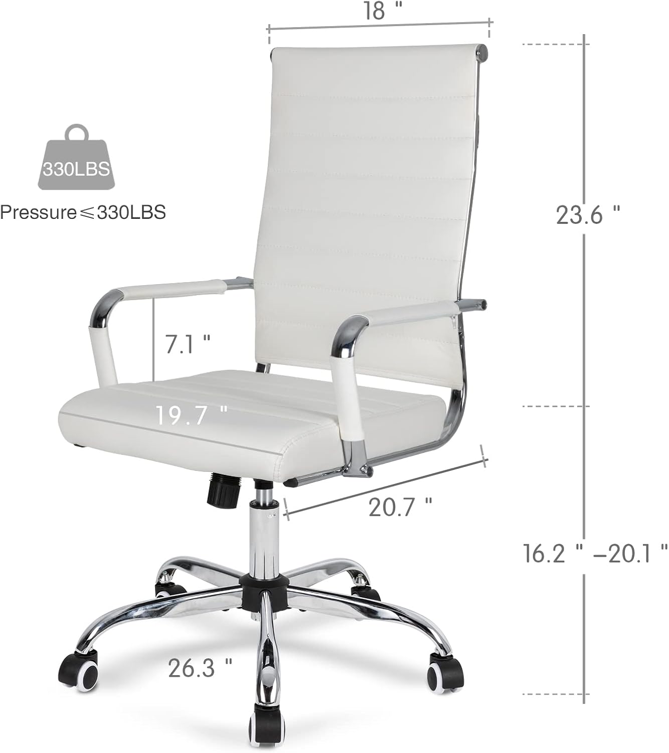 Home Office Chair Ribbed, Modern Leather Conference Room Chairs, Ergonomic Office Desk Chair, High Back Executive Computer Chair, Adjustable Swivel Chair with Arms (White)