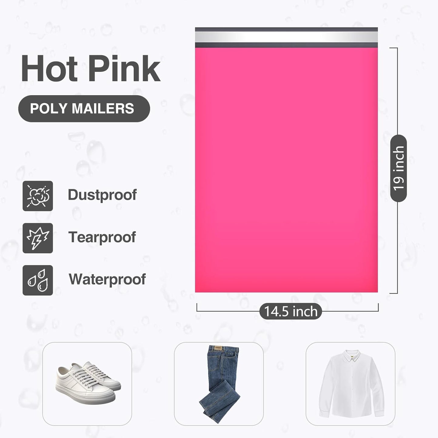 UCGOU Poly Mailers 14.5x19 Inch Hot Pink 200 Pack Large Shipping Bags #7 Strong Thick Mailing Envelopes Self Sealing Adhesive Waterproof and Tear Proof Shipping Bags for Clothes