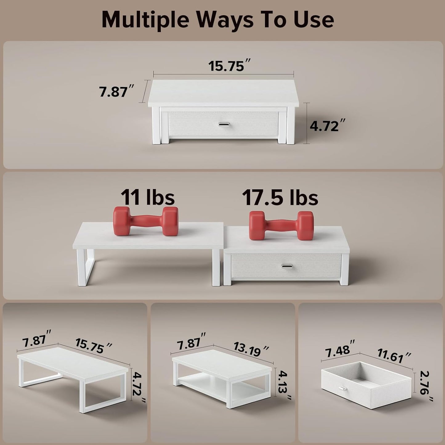 WOHOMO Dual Monitor Stand Riser with Drawers, Desk Organizers for 2 Monitors, Desktop Storage Stand for Computer,Laptop,White