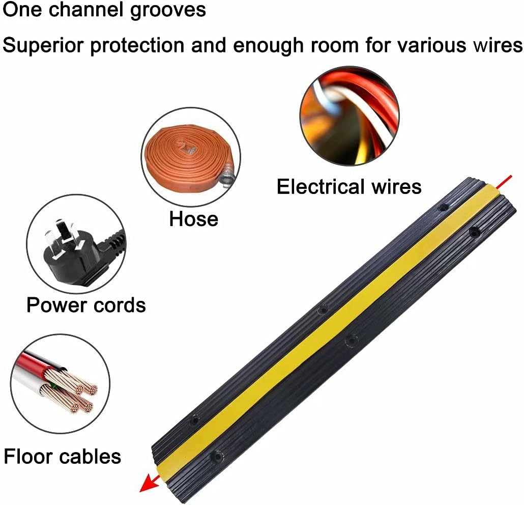 Rubber Cable Ramp Cord Cover Cable Protector Ramps Wire Hose Protective 1 Channel 22000Lbs Load Capacity Traffic Speed Bump for Asphalt Concrete Gravel Driveway Indoor Outdoor, 4 Pack