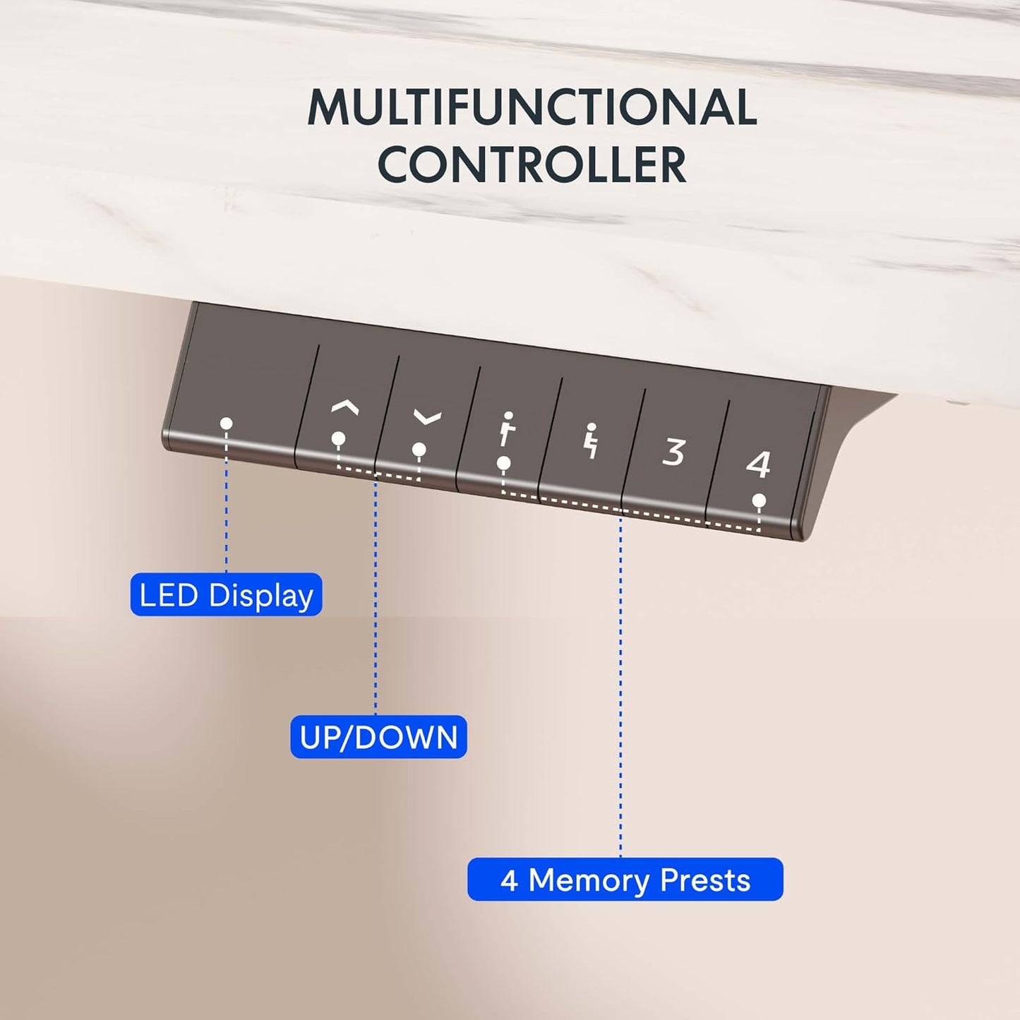 FLEXISPOT EN1 One-Piece Standing Desk 48 x 24 Inches Height Adjustable Electric Desk Sit Stand Desk Home Office Desks (White Frame + Marble Gray Top, 2 Packages)