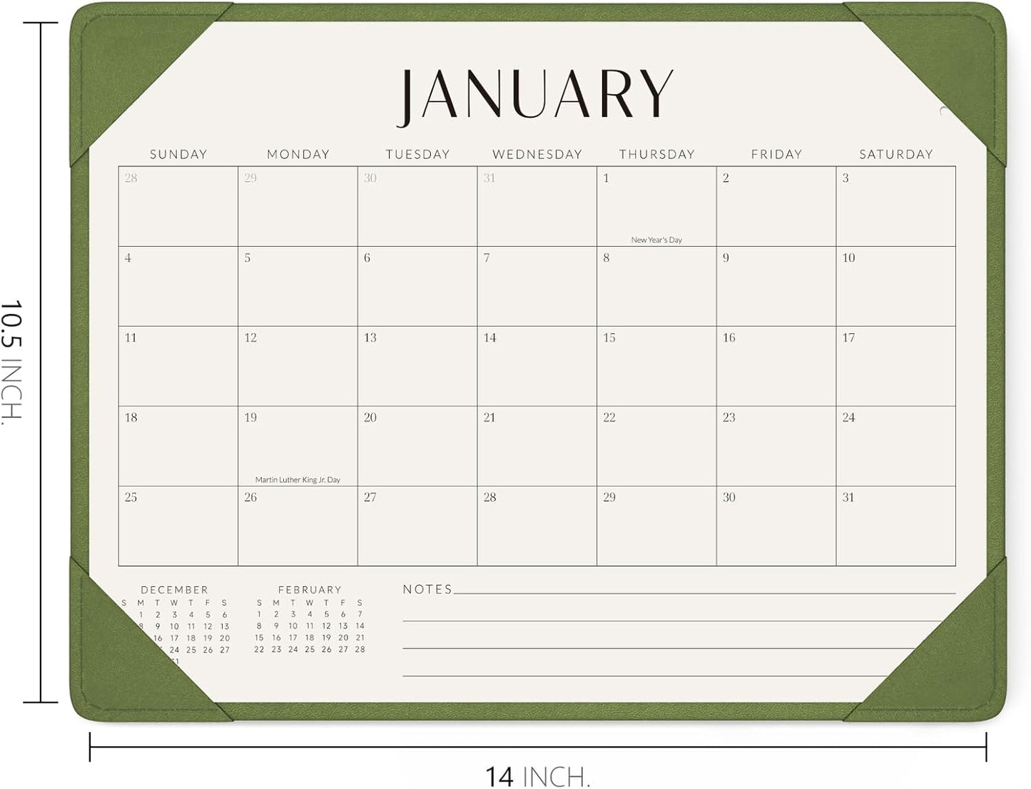 Jotsome Desk Calendar 2026 with Desktop Mat, Desk Pad Calendar From 2026 to Jun 2027 14x10.5 inch, Desk Blotter Calendar for Home Office and School, Easy Planning, Green