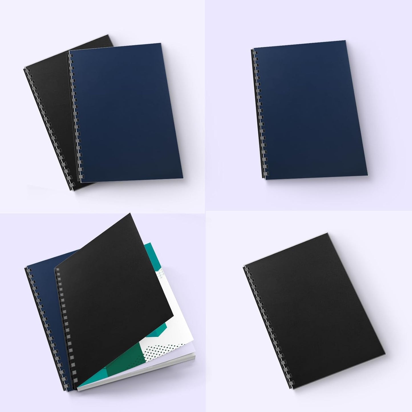 100 Pack Binding Covers Set, 8.5x11 Inches, Including 50 Pcs 12 Mil Navy Color Plastic Binding Covers, 50 Pcs 12 Mil, Black Color Plastic Binding Covers, Sand Textured