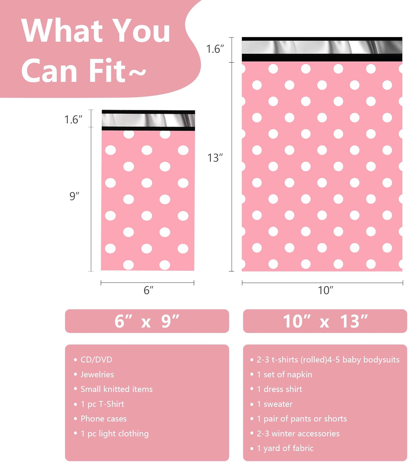 Thank You Poly Mailers 6x9 Inch 100 Pcs - Pink Dots printed Shipping Bags, 2.4mil Thickness, Waterproof and Tear Resistant Mailing Envelopes, Self-Sealing Packaging Bags for Small Business