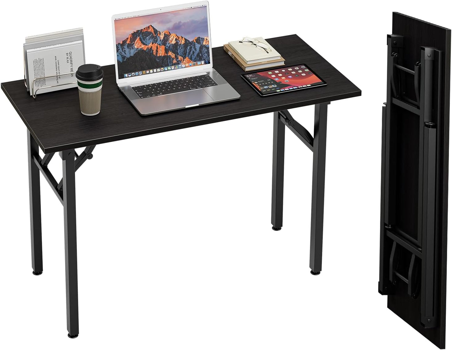 TEMI Small Computer Desk Folding Table - 43.3" Foldable Office Desk, No Assembly, Perfect for Small Spaces in Bedroom, or Apartment, Portable Mini Desk or Study Table Compact Design, Charcoal Wenge