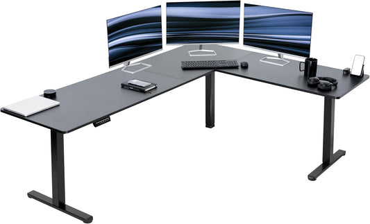VIVO Electric Corner L-Shaped 84 x 63 in Standing Desk, Memory Height Adjustment, Black Top Black Frame, DESK-E3CTBB-84