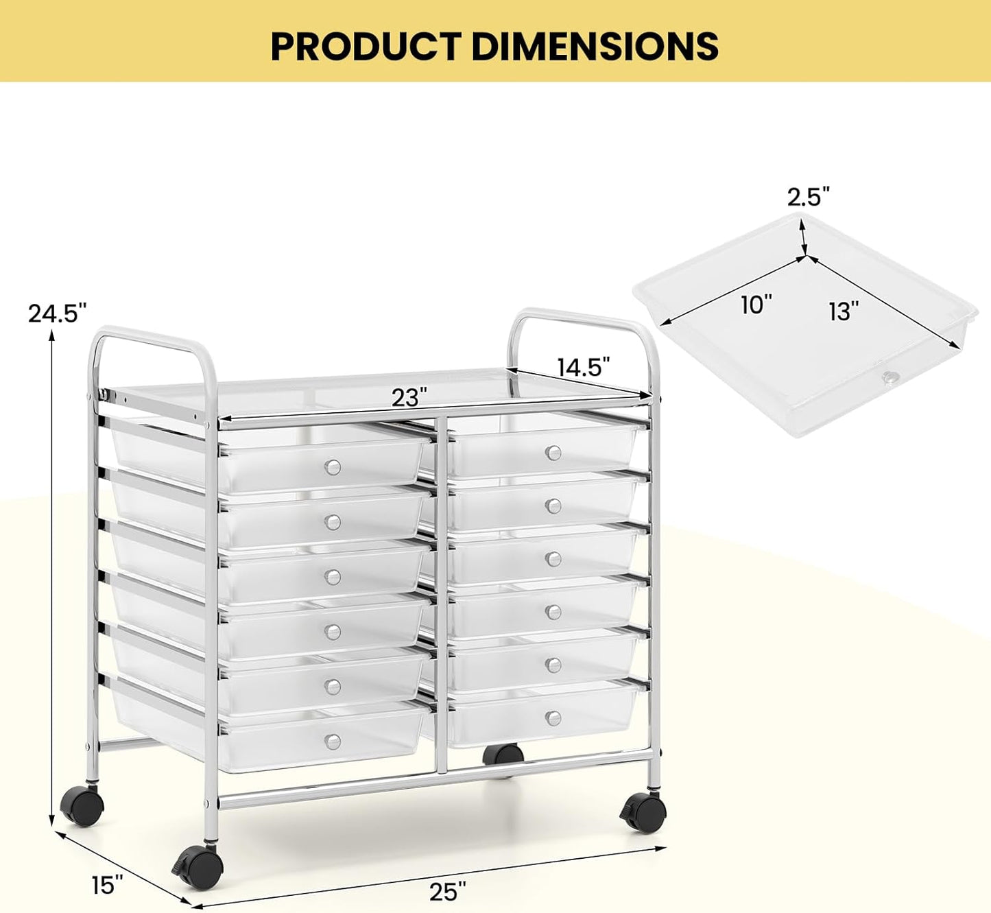 Giantex 12 Drawers Rolling Cart, Mobile Storage Drawer Cart, Classroom Organizer Cart for Office School Supplies Tools Scrapbook Paper Craft Small Printer, Utility Cart on Wheels, Clear