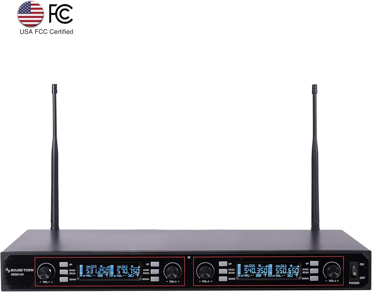 Sound Town 200-Channel Rack Mountable Professional Adjustable UHF Wireless Microphone System with Metal Receiver and 4 Handheld Mics (NESO-U4HH)