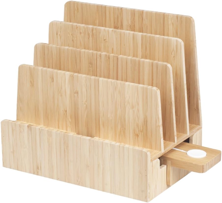 MobileVision Slim Bamboo Charging Station & Compatible Adapter for Apple Watch Multi Device Organizer, Smartphones, Tablets, Laptops & More