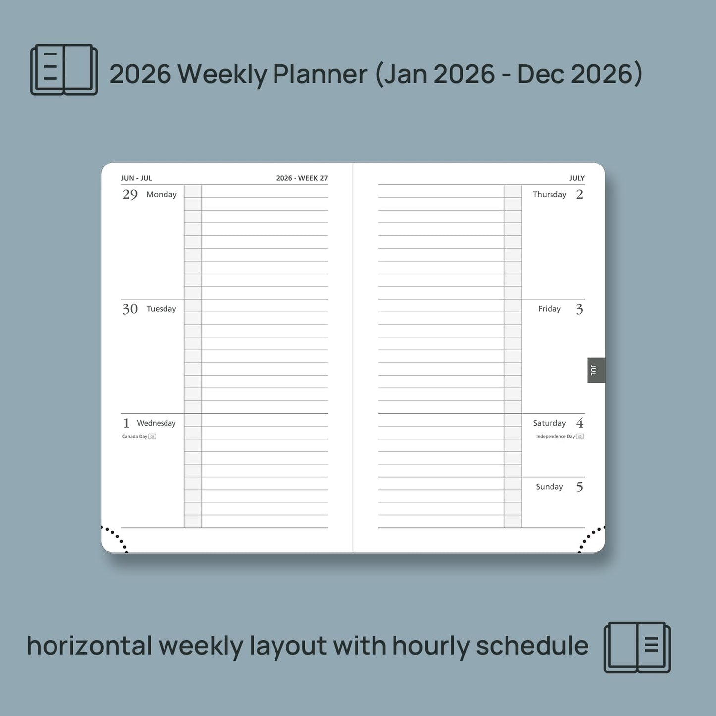 POPRUN Weekly Planner 2026 Calendar (Pocket 4'' x 6.25'') 12 Months Notebook with Horizontal Layout, Leather Hardcover, Inner Pocket, 100GSM Thick Paper, Pen Holder TJ - Aquamarine