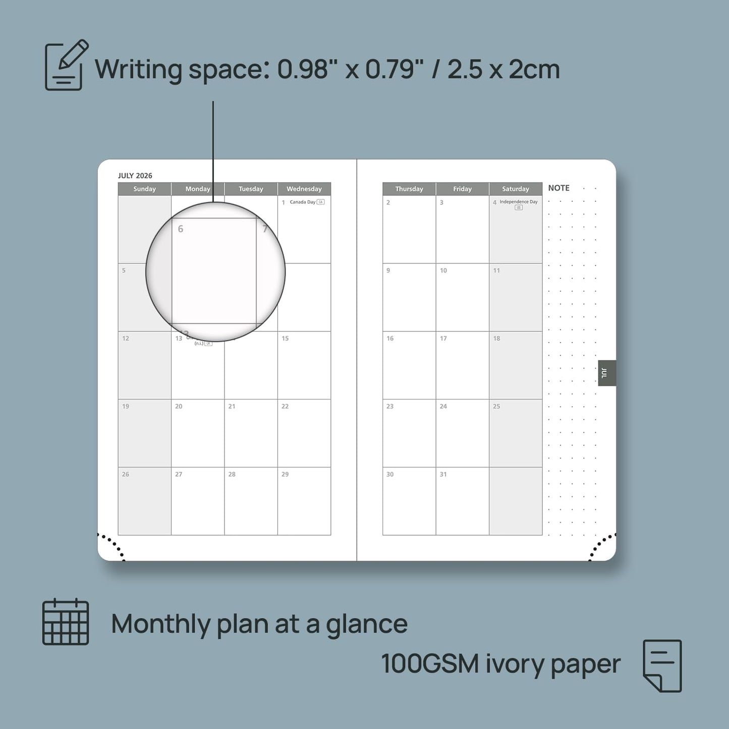 POPRUN 2026 Planner (Pocket Size 4''x 6.25'' Hardcover) - Small Calendar for Purse with Hourly Schedule & Vertical Weekly Layout, Monthly Calendars, 100 GSM - Pacific Green