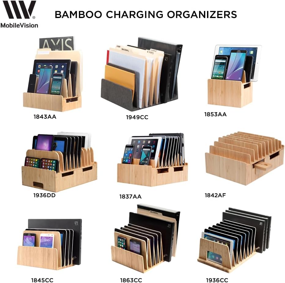 MobileVision Bamboo Charging Station & Multi Device Organizer Slim Version for Smartphones, Tablets, and Laptops