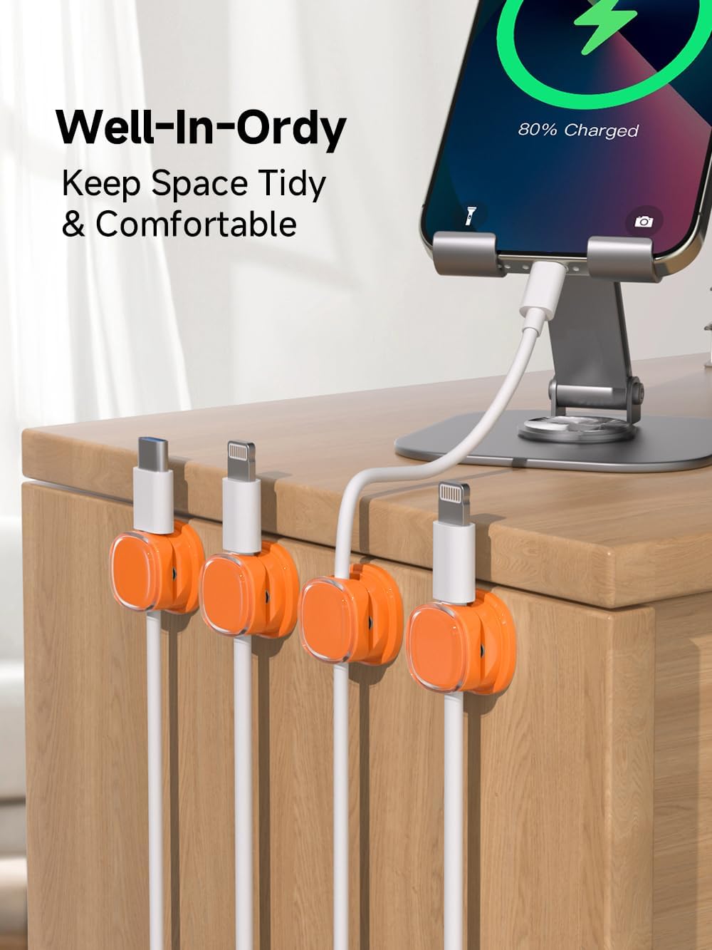 Magnetic Cable Clips, Adjustable Cord Holder Management, Adhesive Wire Keeper Organizer for Home Office Desk Phone PC Car Wall Desktop Nightstand Appliance (9-PCS Orange)