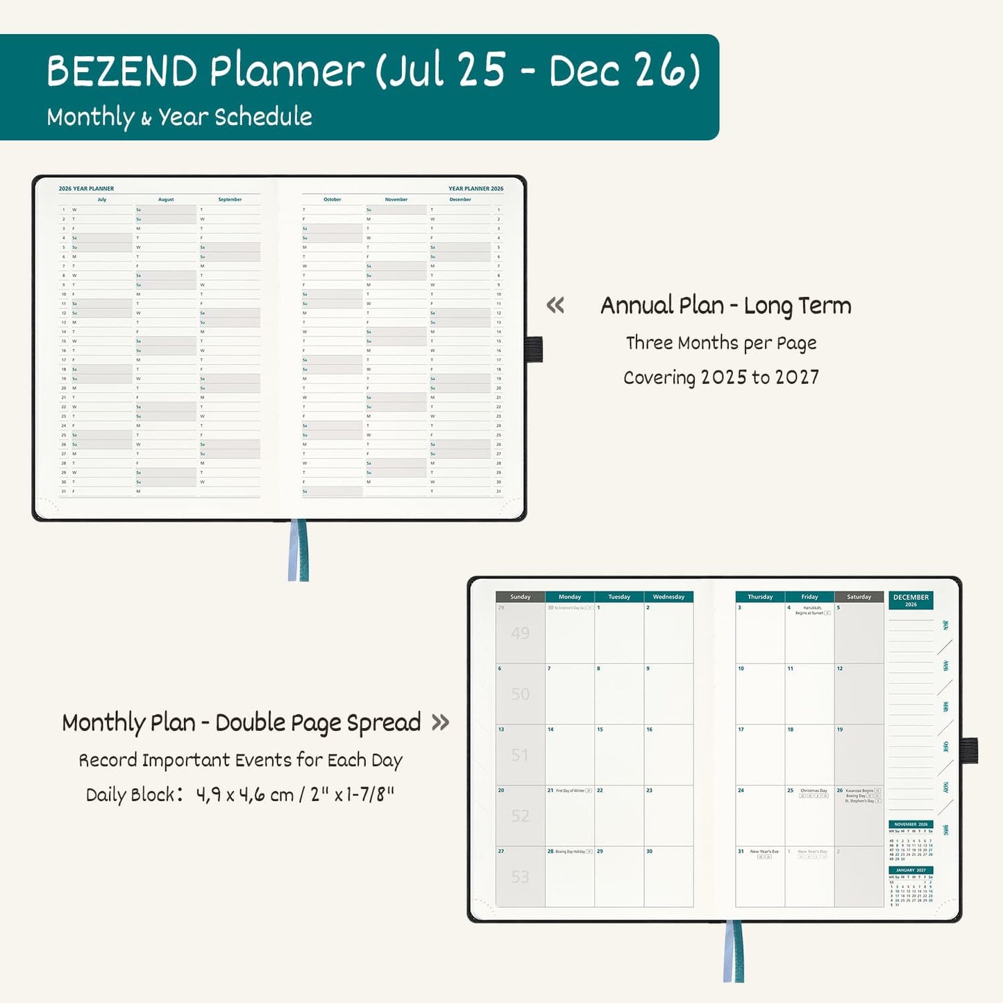 BEZEND Weekly Planner 2025-2026 with 2 Columns, 8.5" x 11" Academic Calendar 18 Months (Jul 25-Dec 26) Life Work Appointment Book with Monthly Tab, PU Leather Hardcover - Fruit Green