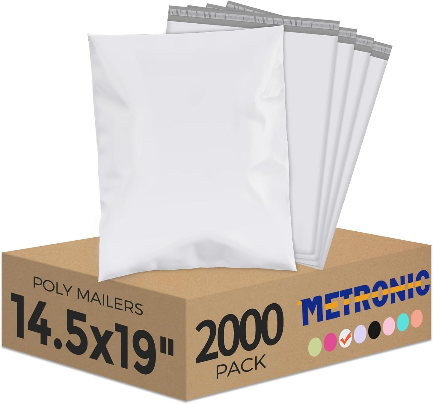 Metronic Poly Mailers 14.5x19 2000 Pack White, Large Shipping Bags Bulk Mailing Envelopes for Small Business, Mailers Poly Bags for Shipping Self Seal, Mailing Envelope Packaging Bags