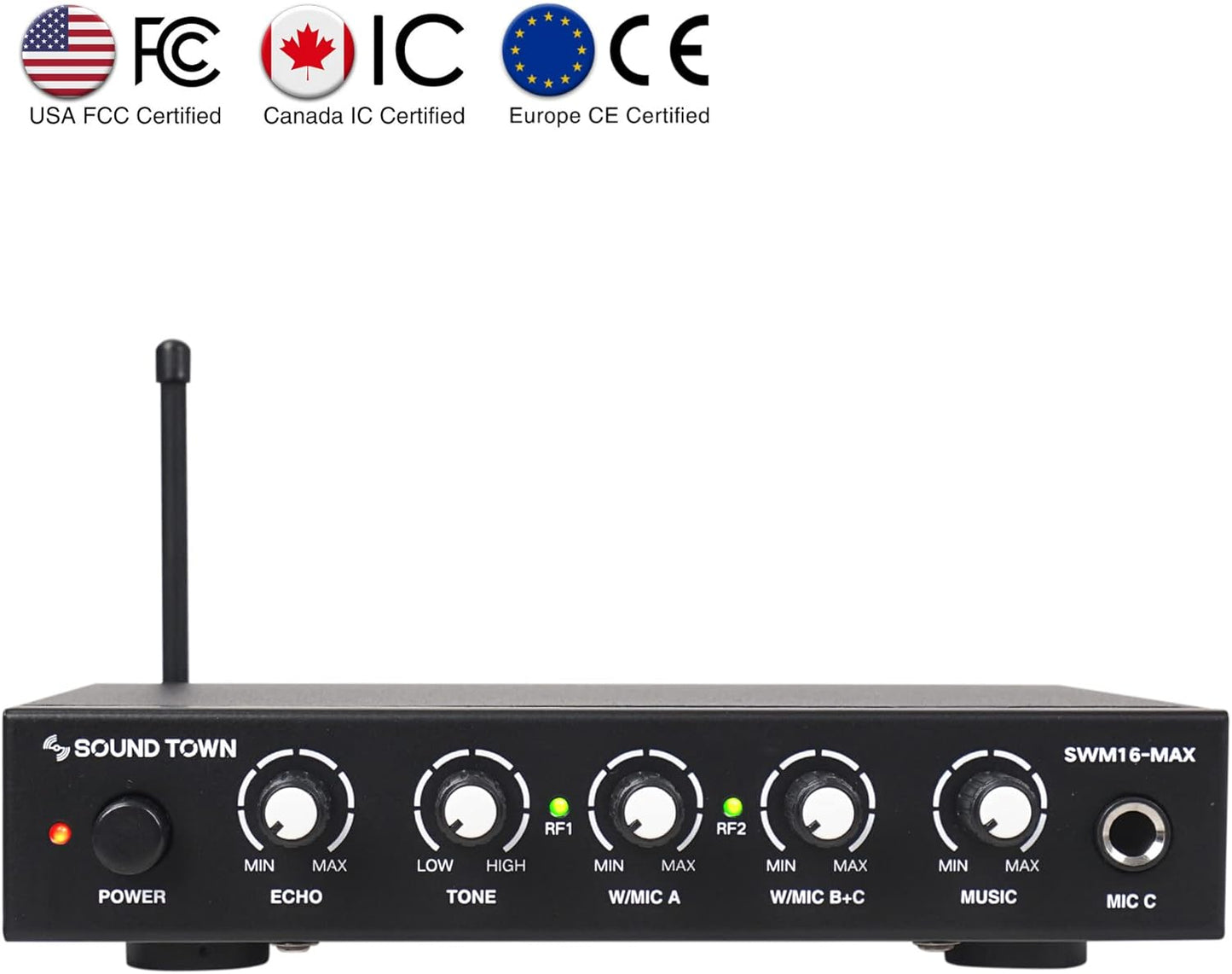 Sound Town Wireless Microphone Karaoke Mixer System with HD Audio Return Channel, Optical (Toslink), AUX, Supports Smart TV, Media Box, PC, Bluetooth, Soundbar, Receiver (SWM16-MAX)