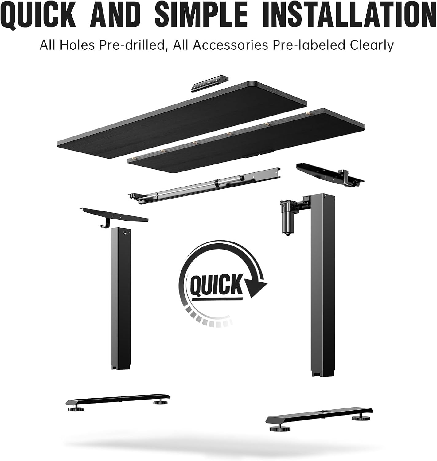 Veken Standing Desk Electric 47.2 Inch, Height Adjustable Sit Stand Up, Wood Desktop, Work Home Office Computer PC Table, Tall Standup Workstation, Gaming Writing Study Bedroom Rising Desks, Black