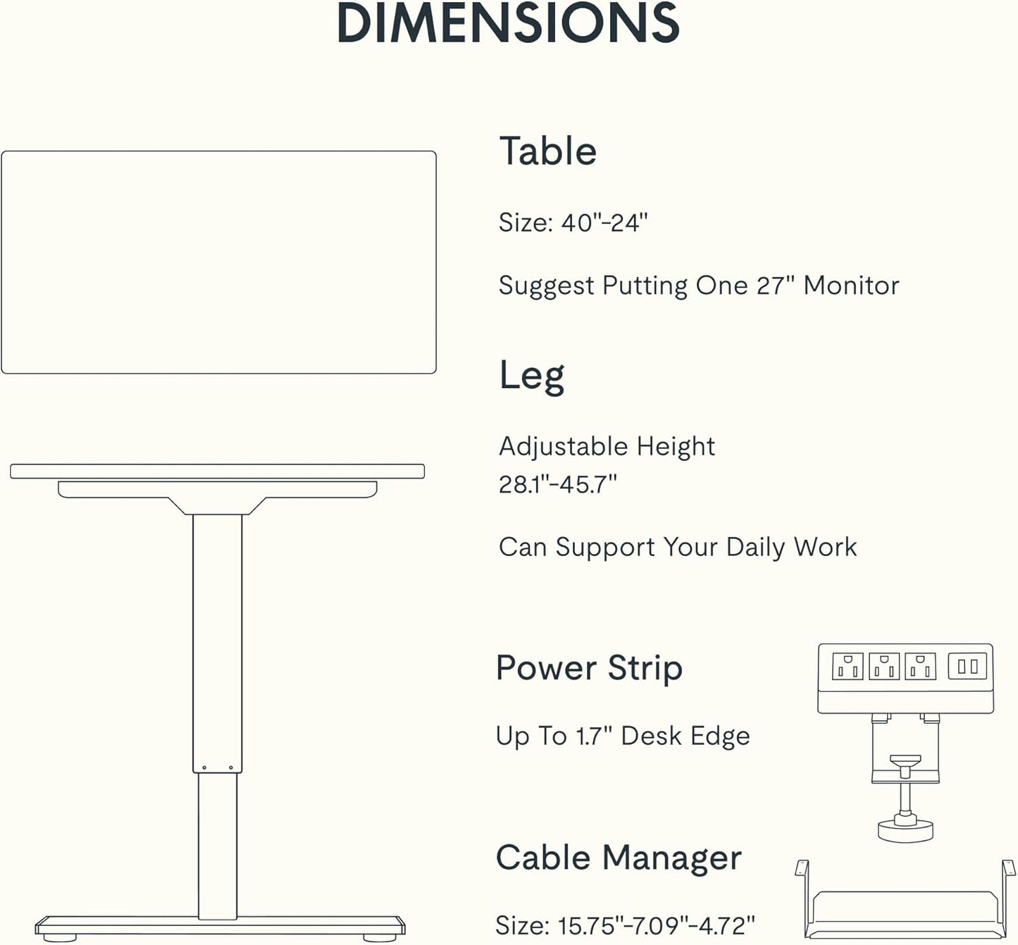 FLEXISPOT EN2 Whole-Piece Standing Desk with Clamp Power Strip, 40 x 24'' Electric Stand Up Height Adjustable Desk with Cable Management (Black Frame + 40" Black Top)
