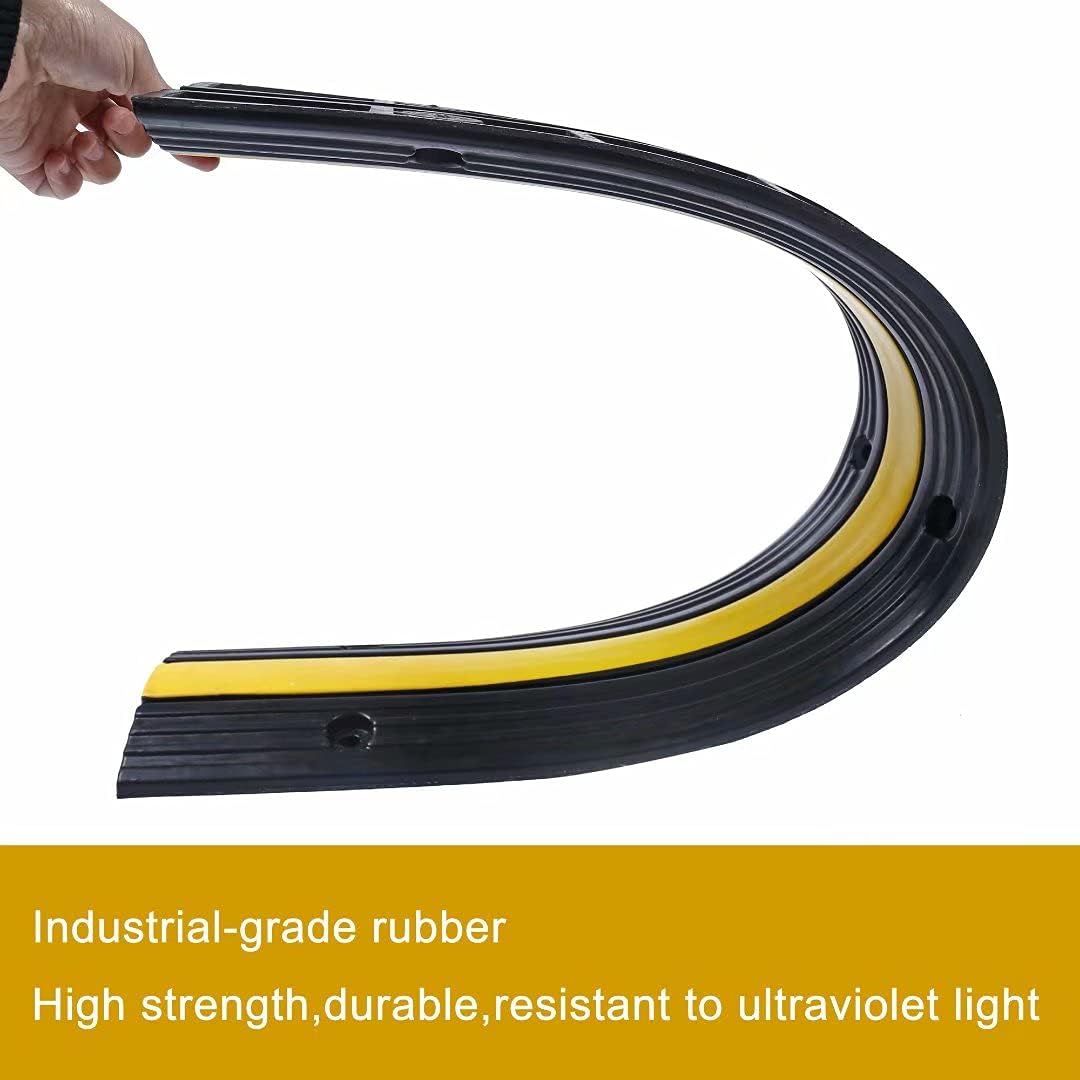 Rubber Cable Ramp Cord Cover Cable Protector Ramps Wire Hose Protective 1 Channel 22000Lbs Load Capacity Traffic Speed Bump for Asphalt Concrete Gravel Driveway Indoor Outdoor, 4 Pack