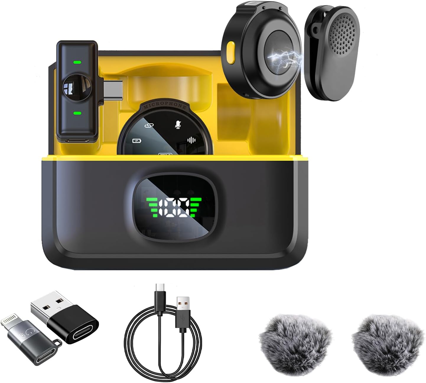 2 Pcs Professional Wireless Lavalier Microphone for iPhone iPad Android with Adapter Included Noise Reduction Plug-Play Clip on Lapel Mic for YouTube, Recording, Vlogging, Live Streaming