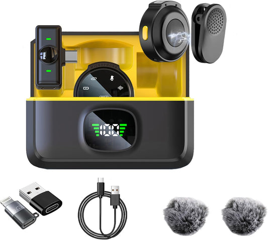 2 Pcs Professional Wireless Lavalier Microphone for iPhone iPad Android with Adapter Included Noise Reduction Plug-Play Clip on Lapel Mic for YouTube, Recording, Vlogging, Live Streaming