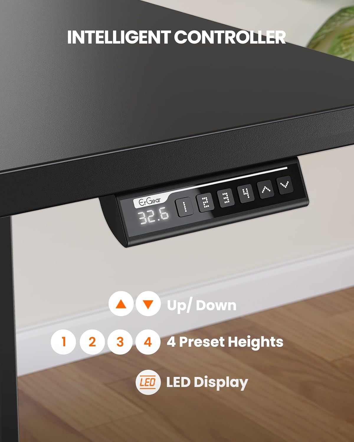 ErGear Electric Standing Desk, 55 x 28 inch Height Adjustable Sit Stand Up Desk, Computer Home Office Desk with 4 Memory Height Buttons, Two Pieces Desktop, Black, EGESD112B