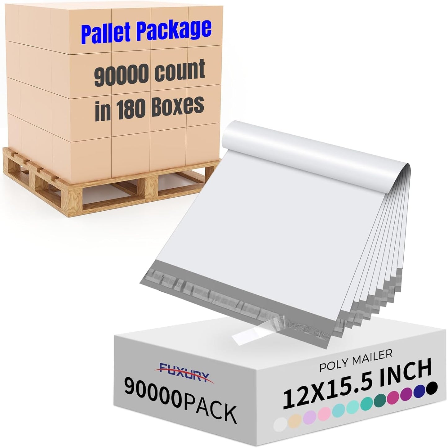 Fuxury 90000 Pcs 12x15.5" Poly Mailers Envelopes Shipping Bags for Clothing,Strong Adhesive Packaging Bag for Small Business Suppliers, Self Seal Mailing Poly Bags,White