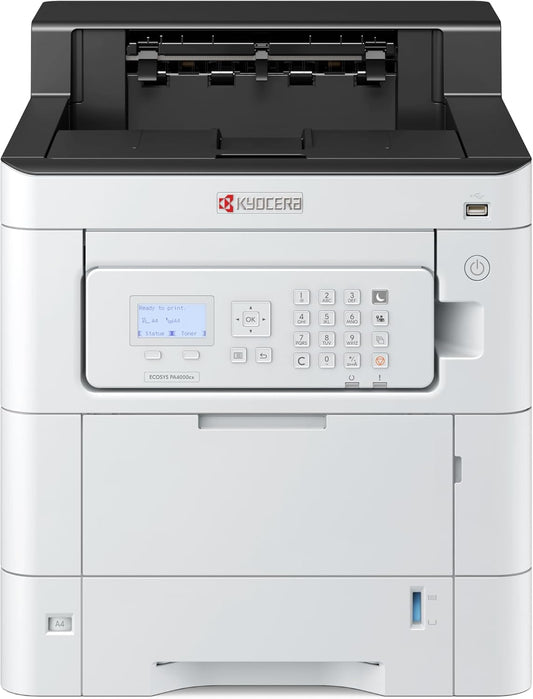 KYOCERA ECOSYS PA4000cx Color Laser Printer 42 ppm, 1200 dpi, Gigabit Ethernet, 5 Line LCD with Hard Key Control Panel, 650 Sheet Capacity