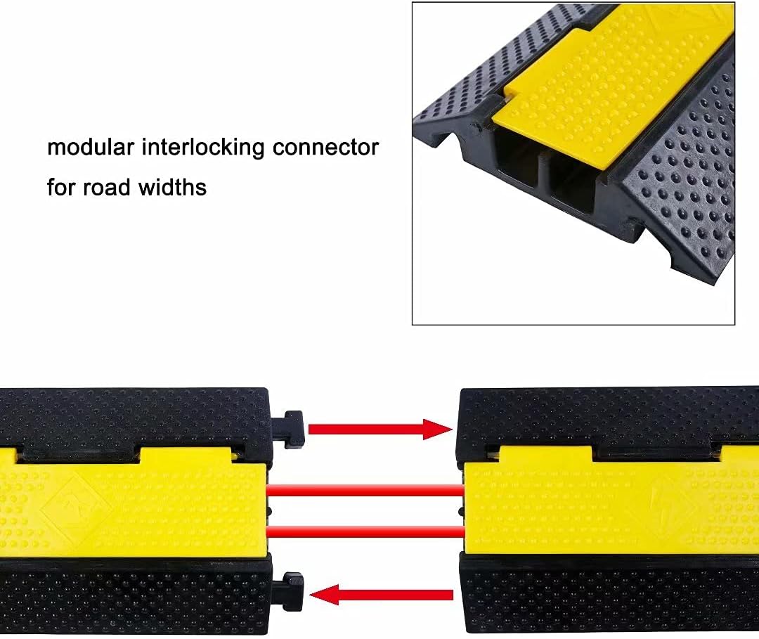 Rubber Cable Ramp Cord Cover Cable Protector Ramps Wire Hose Protective 2 Channel 22000Lbs Load Capacity Traffic Speed Bump for Asphalt Concrete Gravel Driveway Indoor Outdoor, 2 Pack