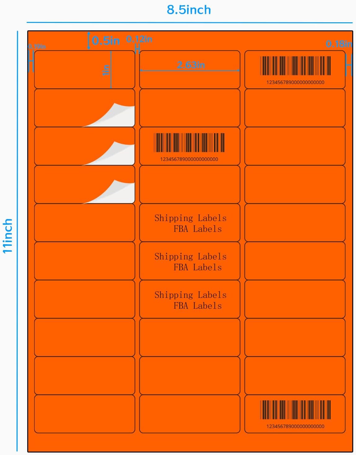 1" x 2-5/8" Address Labels 600 Labels Sticker Paper for Laser/Ink Jet Printer mailing Labels 8.5"×11" Fluorescent Orange 30 per Sheet