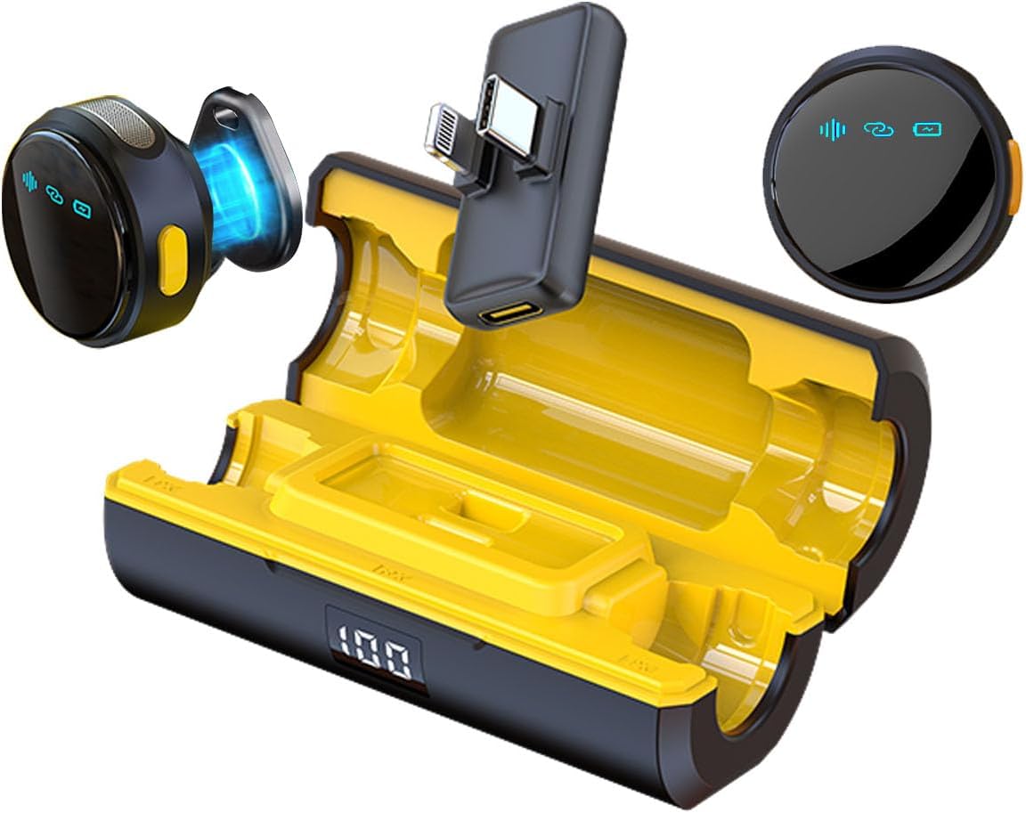 2Pack Wireless Lavalier Microphone for iPhone iPad Android with Charging Case, Mini Clip/Magnetic Microphones for Lightning/USB-C Video Recording, Vlogging, YouTube, Interviews, 100FT