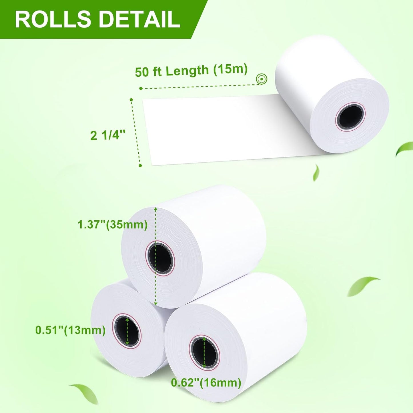 (100 Rolls) 2 1/4 x 50 Thermal Receipt Paper, White BPA-Free, Compatible with POS, Credit Card Terminals and Most Register Machines